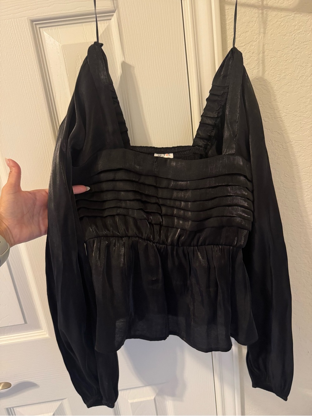 Self Esteem Black Pleated Peplum Blouse